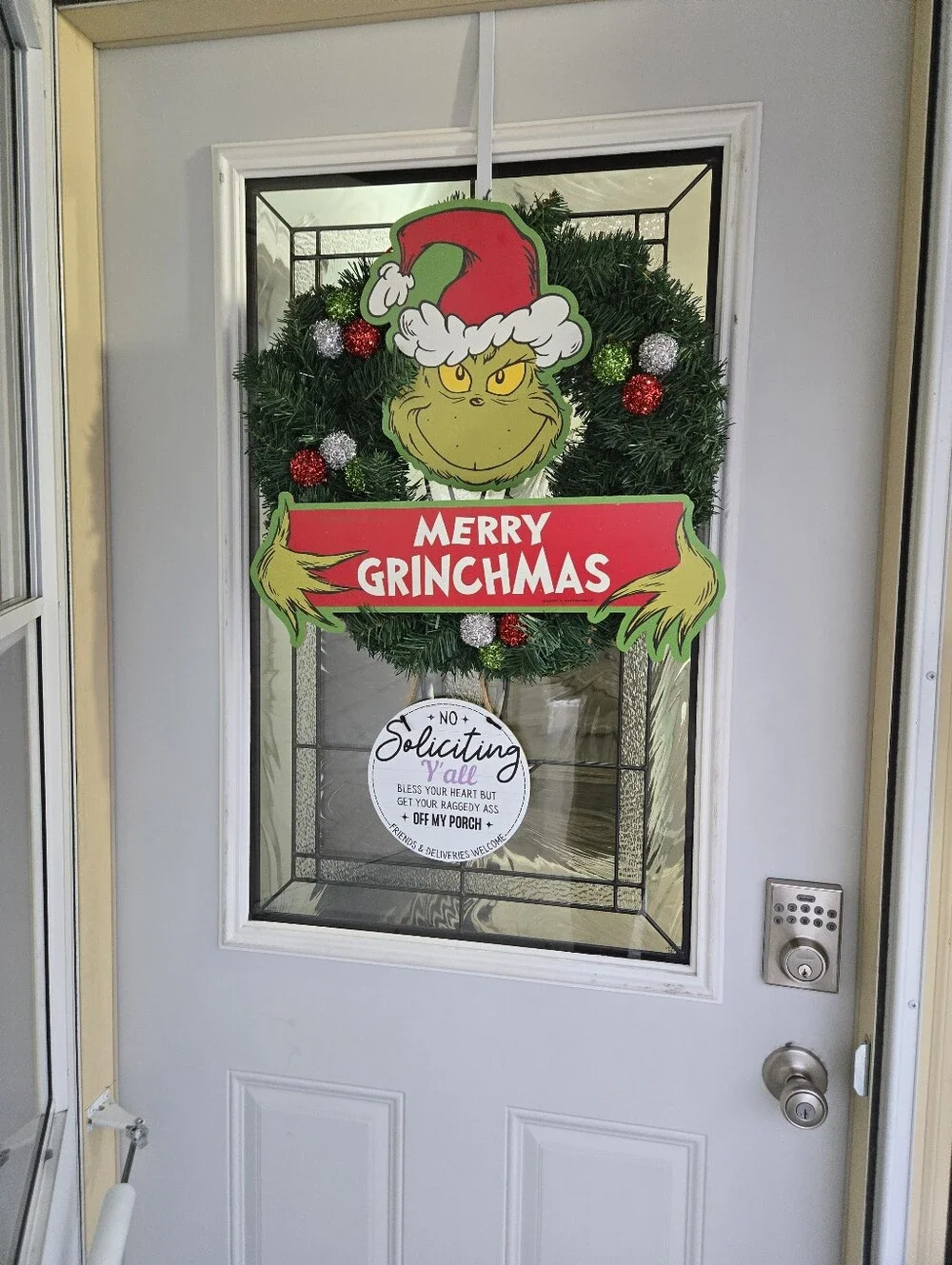 Merry Grinchmas Holiday Wreath - Green and Red, EUC